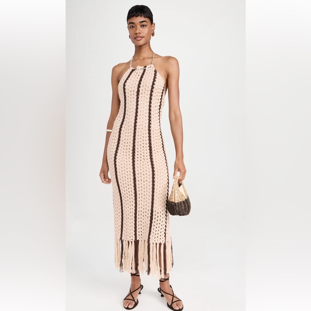 Moon River Halter Fringe Midi Dress